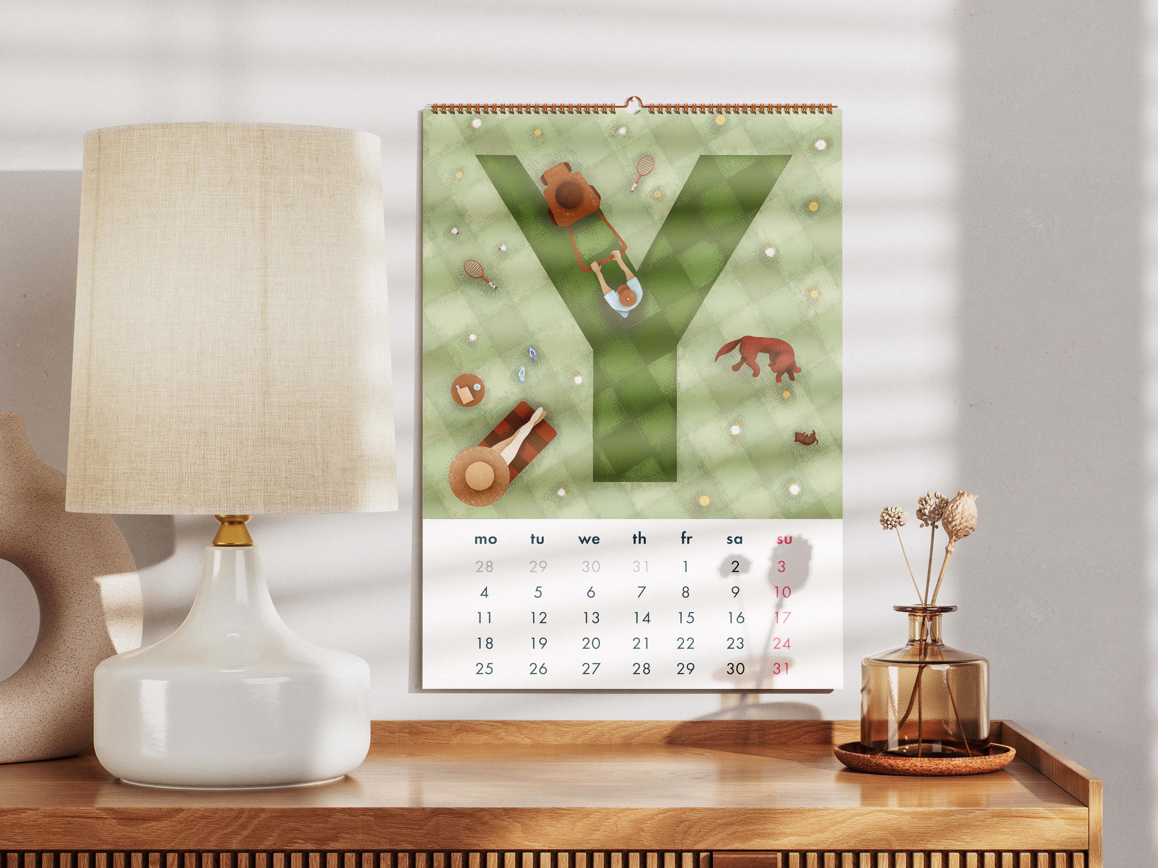 calendar page with illustrative Y dropcap