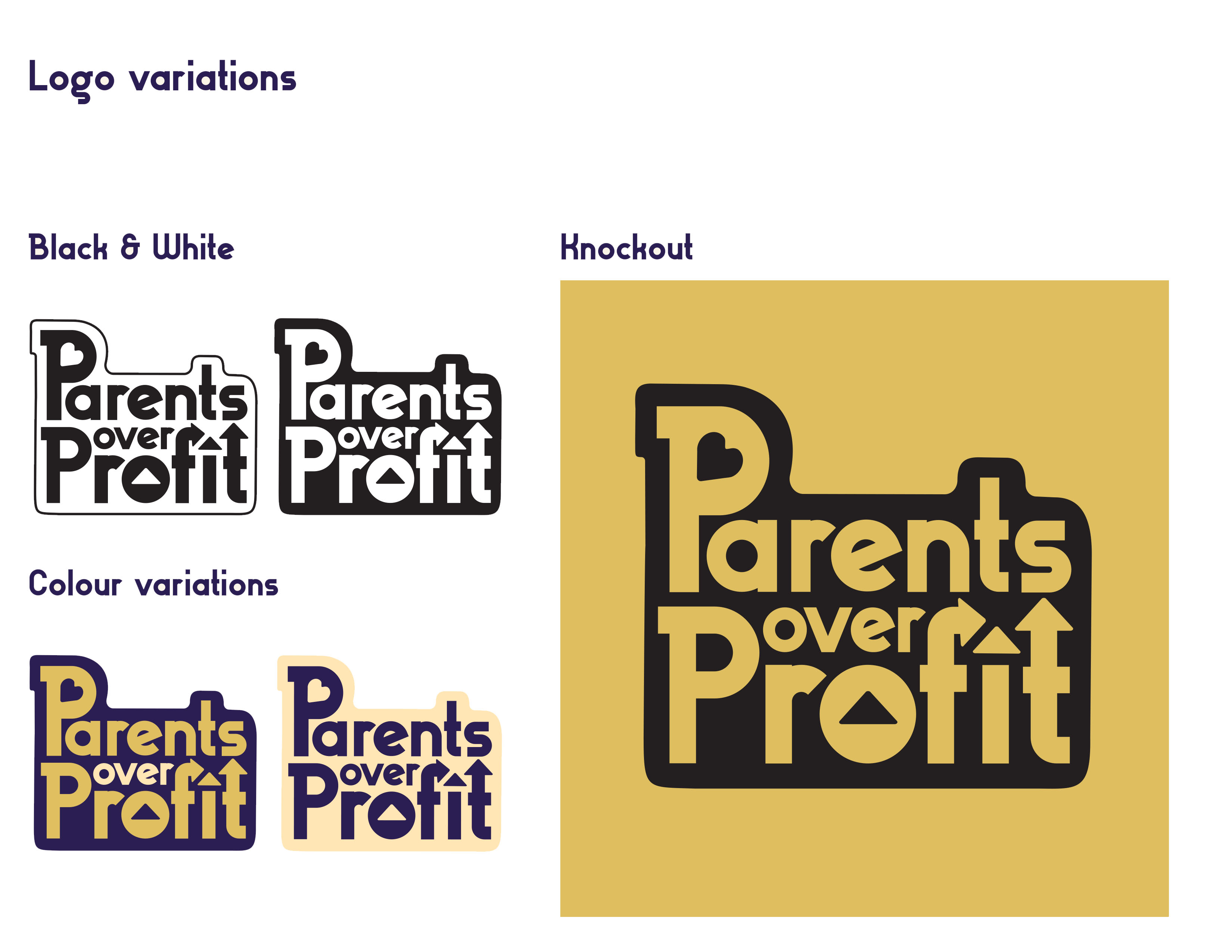 Parents over profit slogo variations